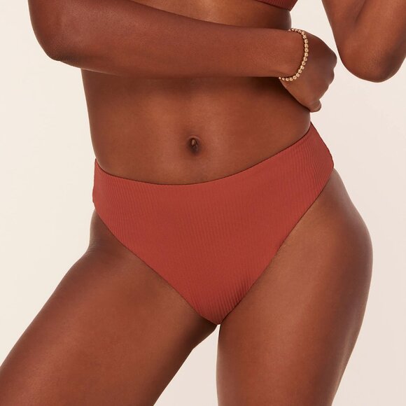 Andie The 90s High Waist Bikini Bottom - Eco Ribbed - Ginger Size SGINGER / S - Picture 2 of 3